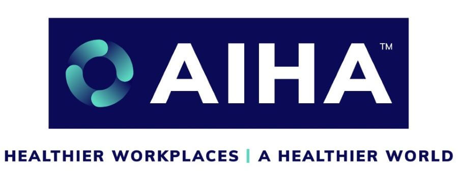 the aiha logo is blue and white and says healthier workplaces a healthier world .
