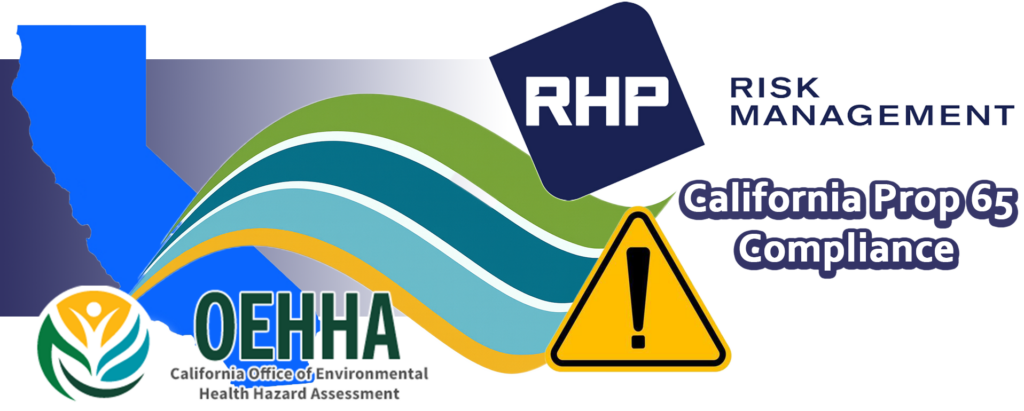 California Proposition 65 compliance guide graphic featuring OEHHA logo and warning symbol