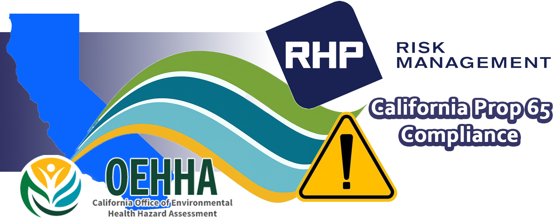 California Proposition 65 compliance guide graphic featuring OEHHA logo and warning symbol