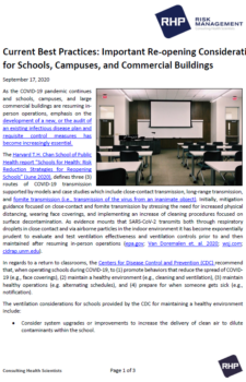 Cover_Current Best Practices - Important Re-opening Considerations for Schools, Campuses, and Commercial Buildings_9.17.20