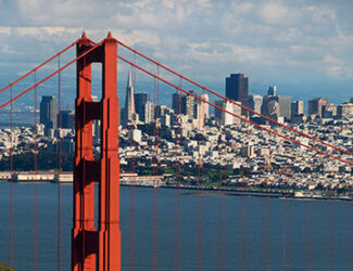 Golden Gate Bridge North Tower and San Francisco Skyline as seen from Marin Headlands; Shutterstock ID 86658394; PO: aol; Job: production; Client: drone